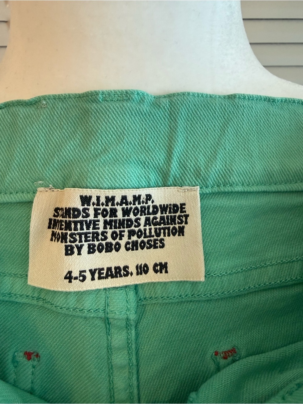 Bobo Choses Mint Green Kids Jeans with Cat Patch - Picture 7 of 11
